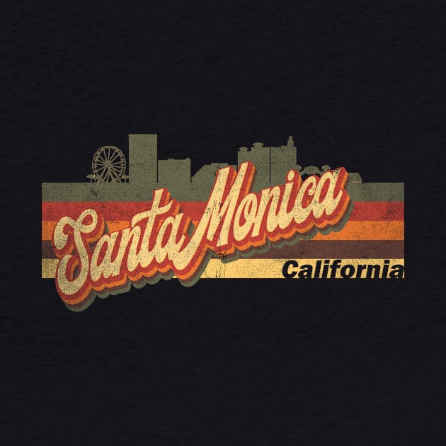 Santa Monica Skyline Vintage Retro T-Shirt Gift - Santa Monica California - Santa Monica Tourist Gift - Santa Monica Hometown T-Shirt T-Shirt by Happy as I travel